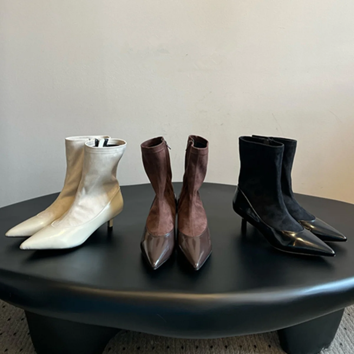 

Jenny&Dave Women's Boots French Vintage Pointed Toe Elegant Genuine Leather Stretch Woman Shoes Stitched Pointed Toe Heels Boots