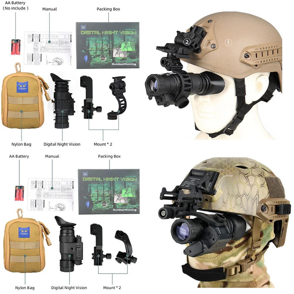 Two combinations PVS-14 NVG Device PVS14 Digital Night Vision Goggles Dovetail J arm PVS 14 with L4G24 Helmet adapter mounted