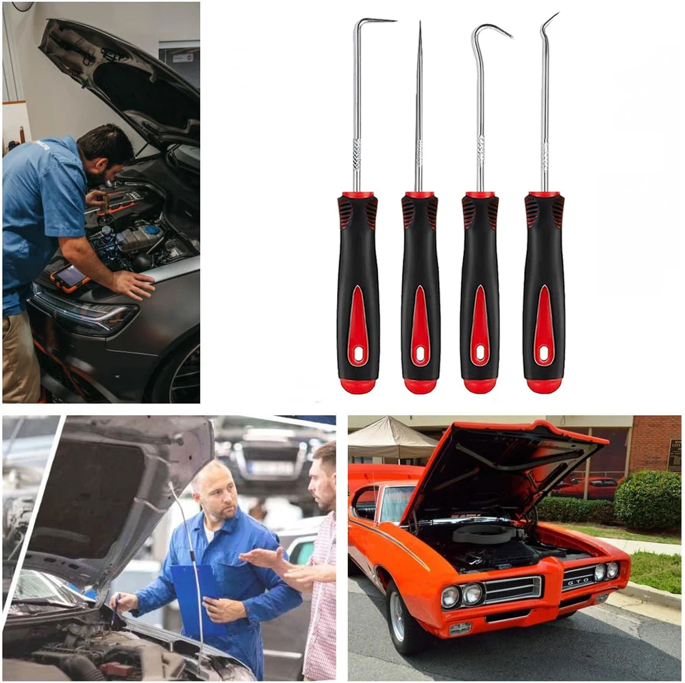 4pcs 160mm Auto Car Oil Seal Screwdrivers Set Hose Removal Hook Set O-Ring Seal Gasket Puller Remover Pick Hooks Repair Tools