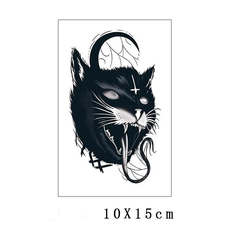 Tatuajes temporales de dibujos animados, monstruo negro, diablo, gato, tatuaje oscuro, arte corporal para brazo, transferencia impermeable, pegatina de tatuaje falso
