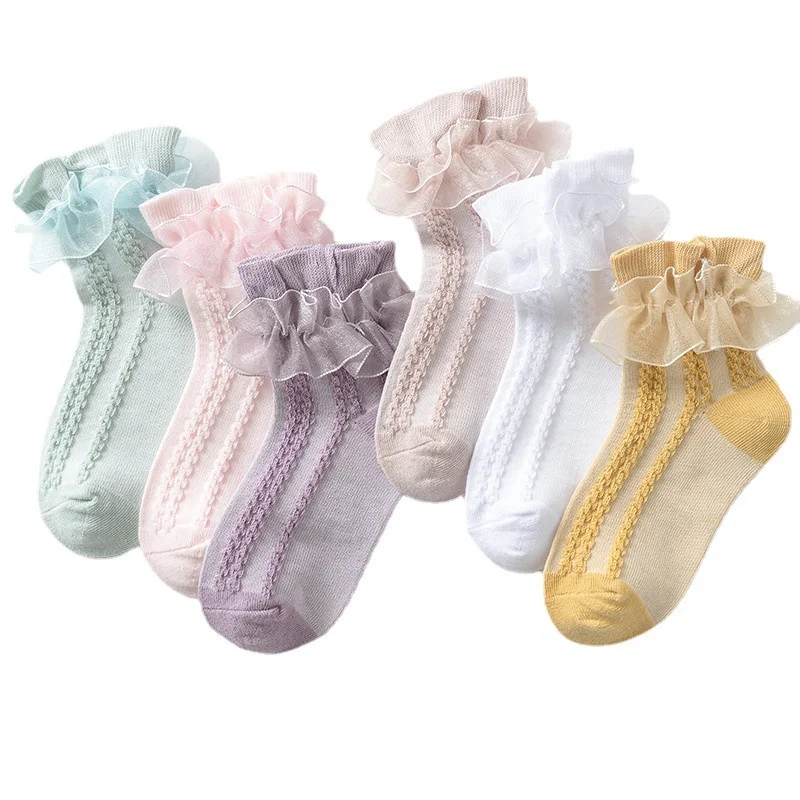 8 Pairs/lot Baby Girls Kids Socks Lace Dance Baby Socks Children Ankle Short Breathable Cotton White Green Pink Toddler Sock