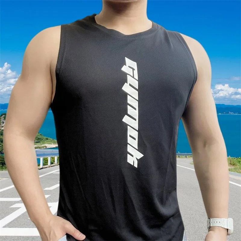 

Summer Men Running Vest Loose fitness T-shirt Sports undershirt Quick Dry Mesh Vest print Training Breathable Tank Top men tops