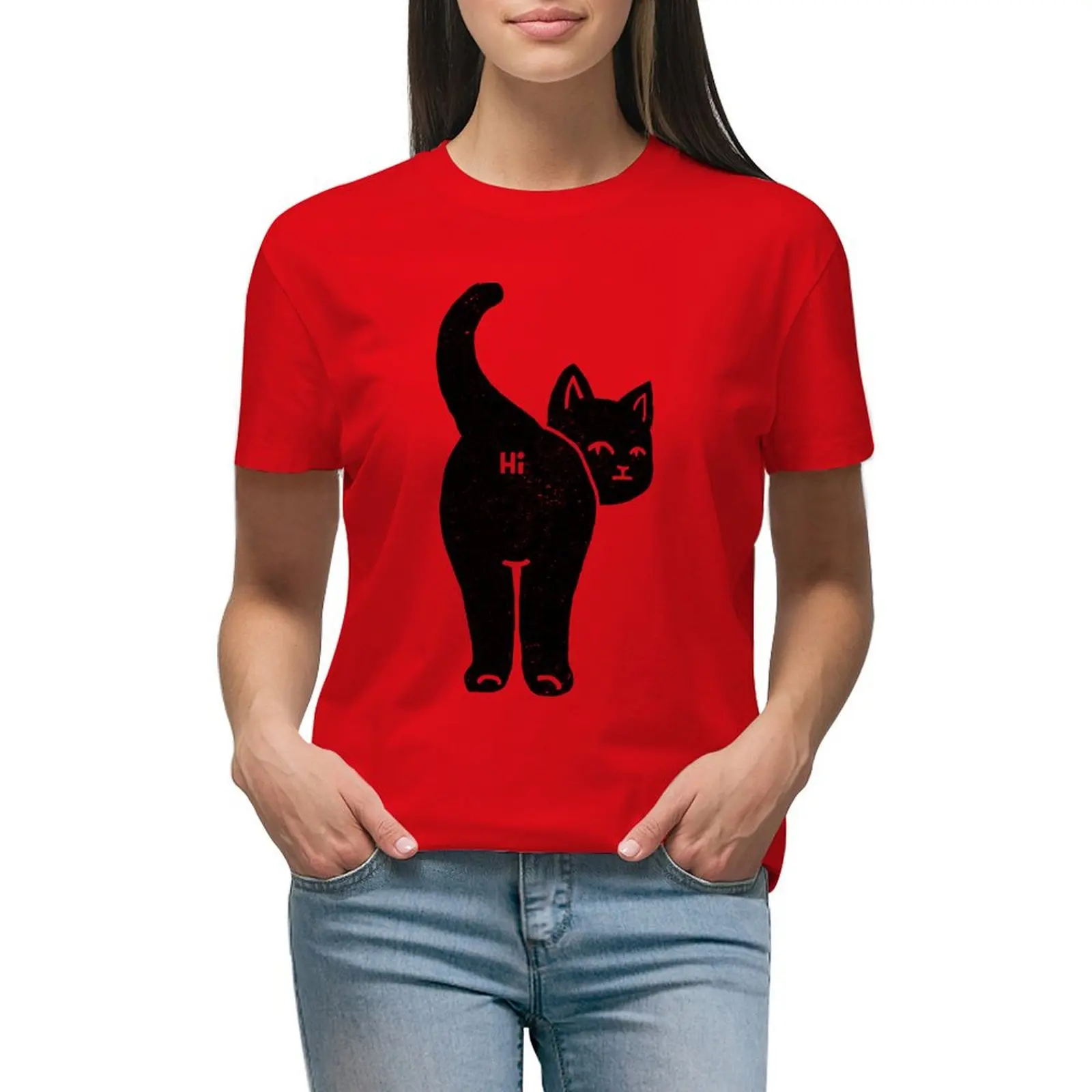 

Hello Cat Butt Minimalist Black by Tobe Fonseca T-shirt graphics tees aesthetic clothes womans clothing