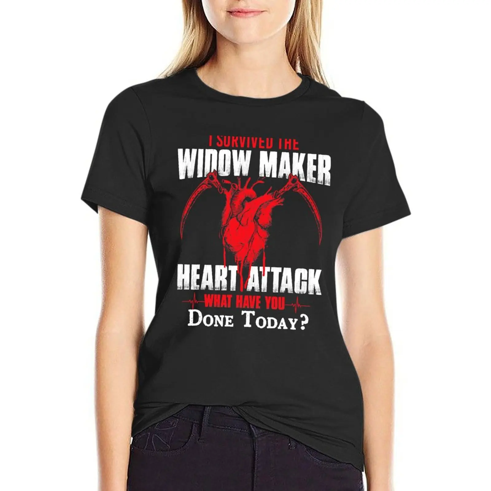 I Survived The Widow Maker Heart Attack Survivor Recovery T-Shirt summer top animal prinfor vintage clothes Women's t-shirt