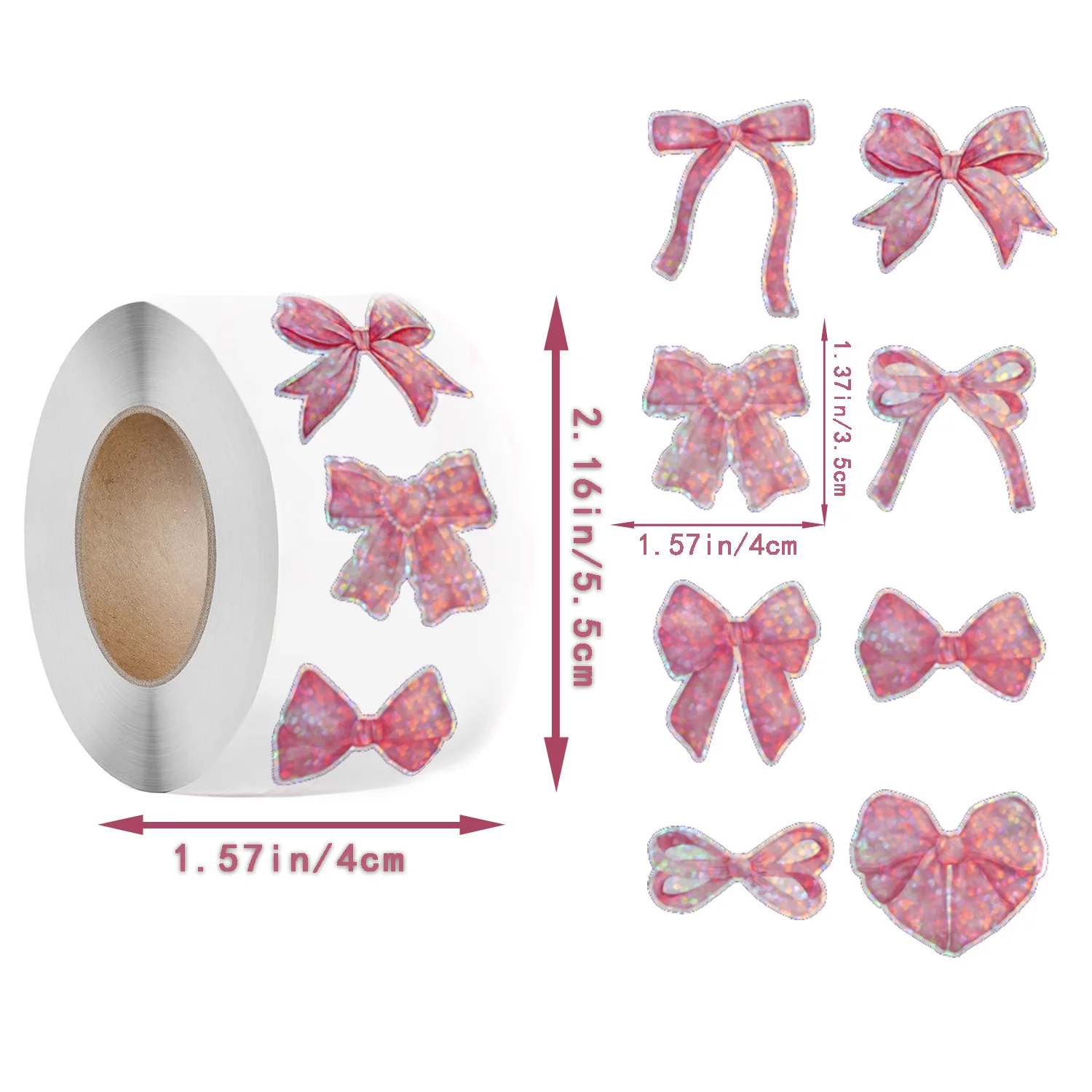 Notebook Scrapbooking Decorative Bow Sticker 500pcs/Roll Pink Bow Stickers Laser Pink Bowknot Envelope Sealing Sticker