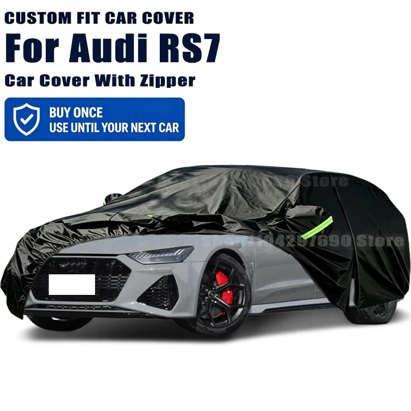 For Audi RS7 Outdoor Full Car Cover With Zipper Snow Cover Sunshade Waterproof Dustproof Exterior Protection