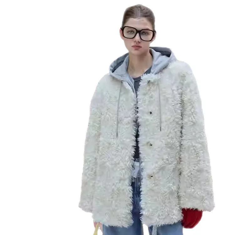 مترهل مجعد المرأة الفراء الاصطناعي أبلى لون نقي واحدة الصدر سيدة فرو منك سترة الشتاء معطف فرو صناعي الإناث عادية #5