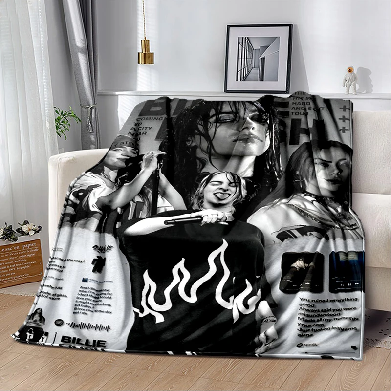 Modische Billie Eilish Sängerin Star Flanell-Decke Weiche Warme Wurfdecke für Schlafzimmer Wohnzimmer Bett Reisen Camping Picknick Geschenk