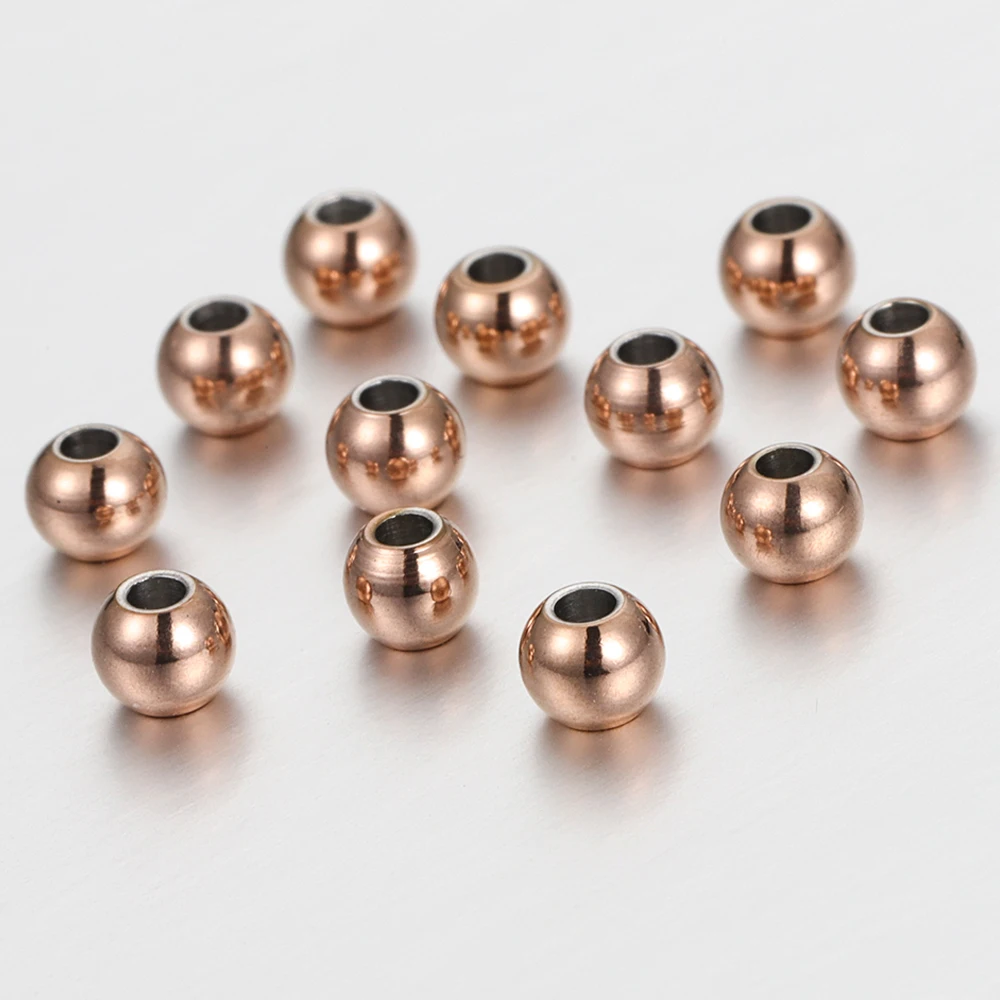 100 sztuk 2-8mm stal nierdzewna złoty kolor koraliki dystansowe urok luźny koralik DIY bransoletki naszyjnik koraliki do tworzenia biżuterii Charms — zdjęcie 7