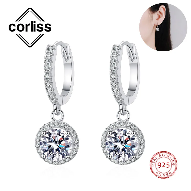 

Corliss 1ct Moissanite Loop Earring S925 Sterling Silver 18K White Gold Plated Pendant Earrings for Girl Wedding Party Jewels