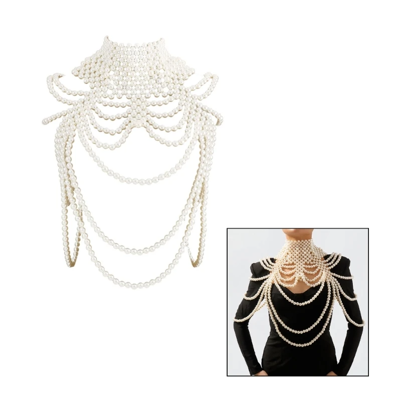 Delicate Pearl Necklace for Woman Layered Shawl Necklace Sexy Body Chain Woman Hot Girls Summer Swimsuit Party Decors