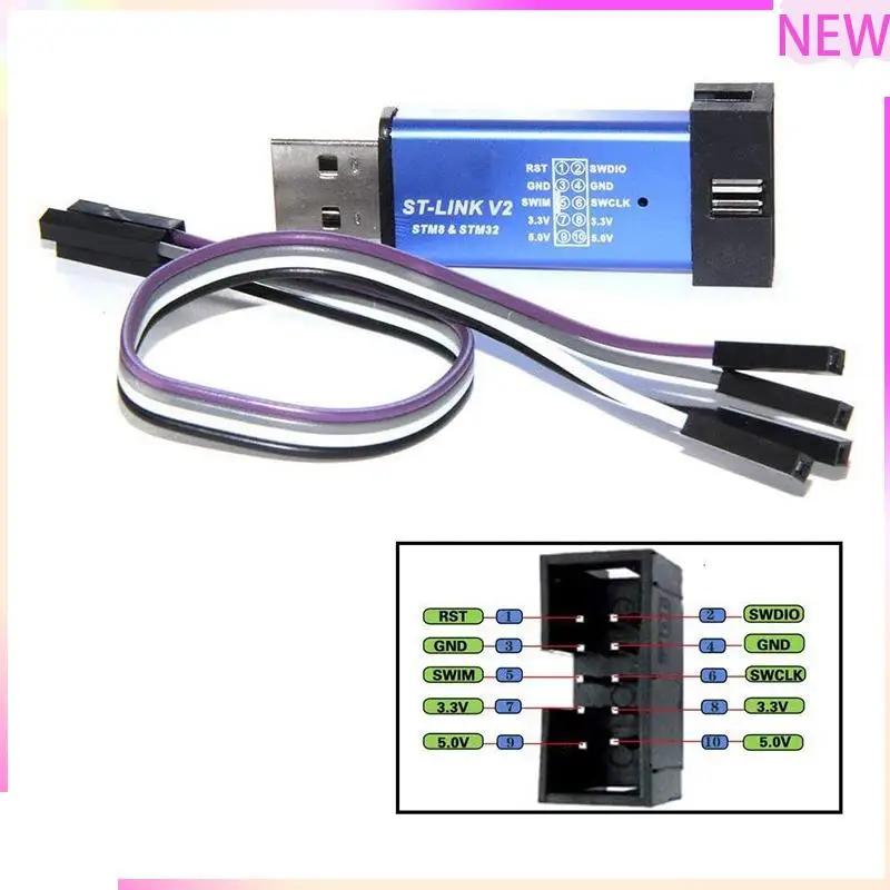 B27B ST Link V2 Mini STM8 STM32 Simulator Download Programmer Programming With Cover Dupont Cable (Random Color)