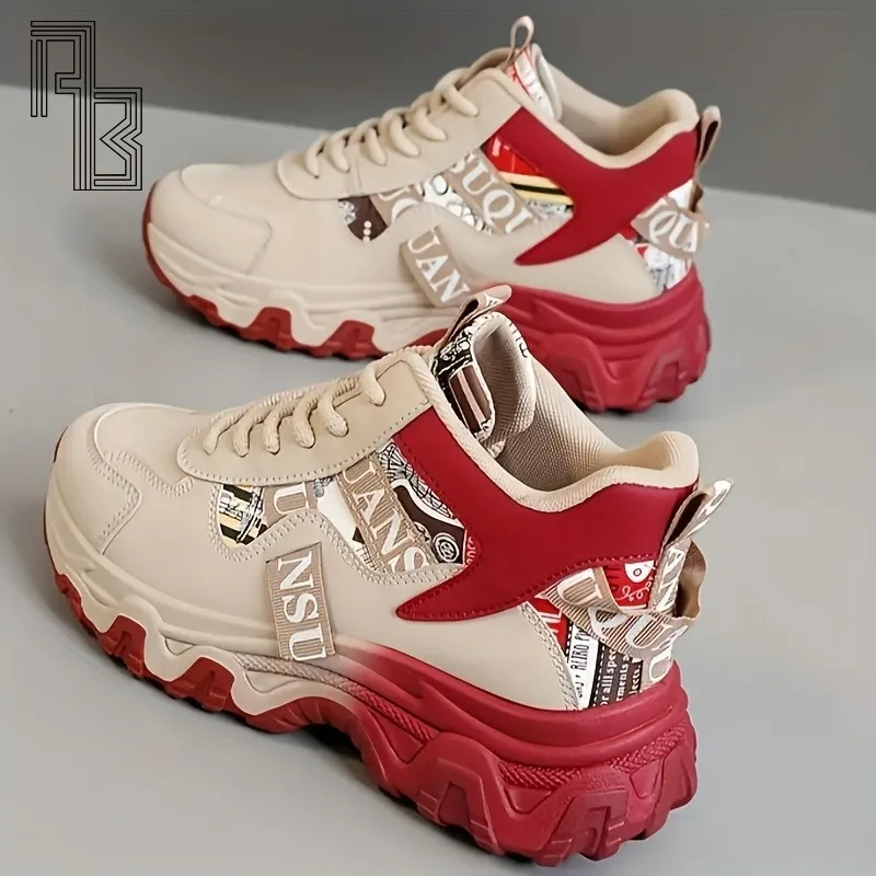 New 2025 Spring and Summer Dad Shoes, Women's Korean Edition Color Blocked Breathable Height Increasing Thick Soled Shoes