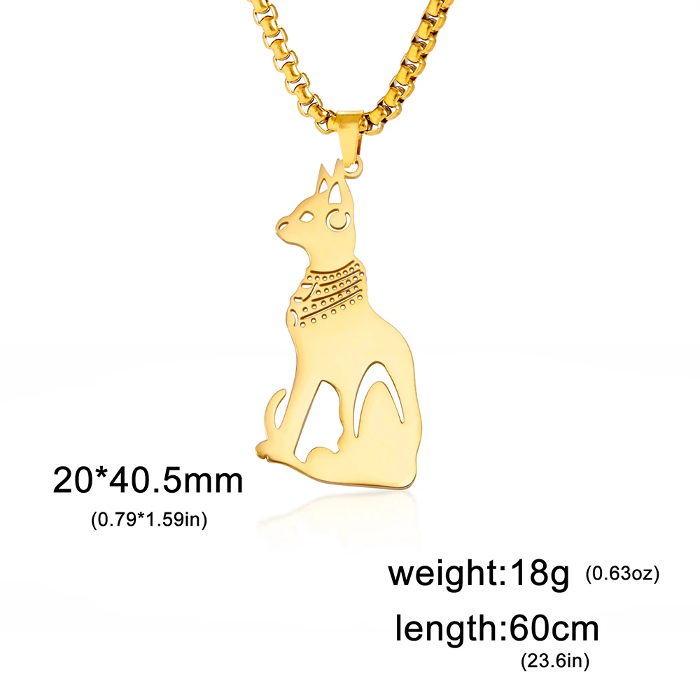 LIKGREAT Anubis Dog Cat Ancient Egyptian Ankh Cross Pendant Necklace Stainless Steel Men Goddess Cat Bastet Eye of Horus Amulet