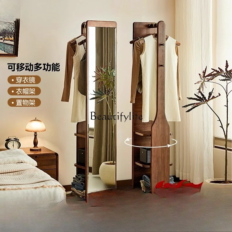 علاقة معلقة مرآة كاملة الطول دوارة من خشب الجوز الأسود في أمريكا الشمالية، مرآة كاملة الطول من الخشب الصلب المنزلي المتكامل