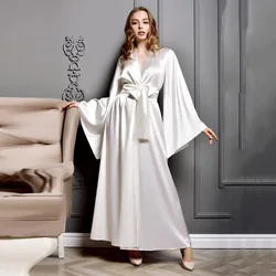 Silk Satin Bride Celebrity Dress Maxi Kimono Robe Flare Long Sleeves Night Dressing Gown Women Birthday Party Dress