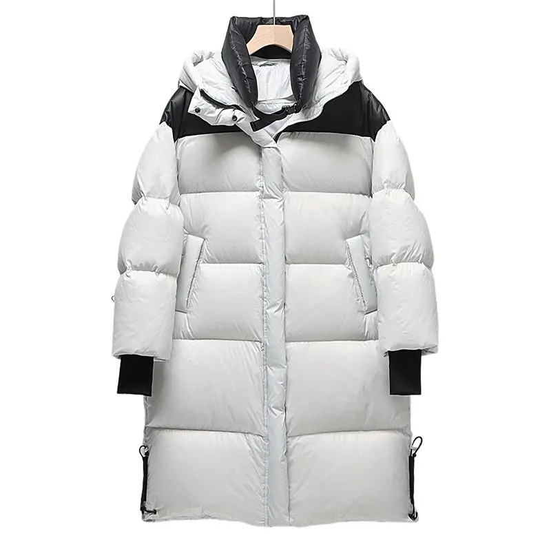 

Winter New Patchwork Color Contrast Fashion 90% White Duck Down Women's Down Jacket Windproof Hood Thickened Warm Jacket