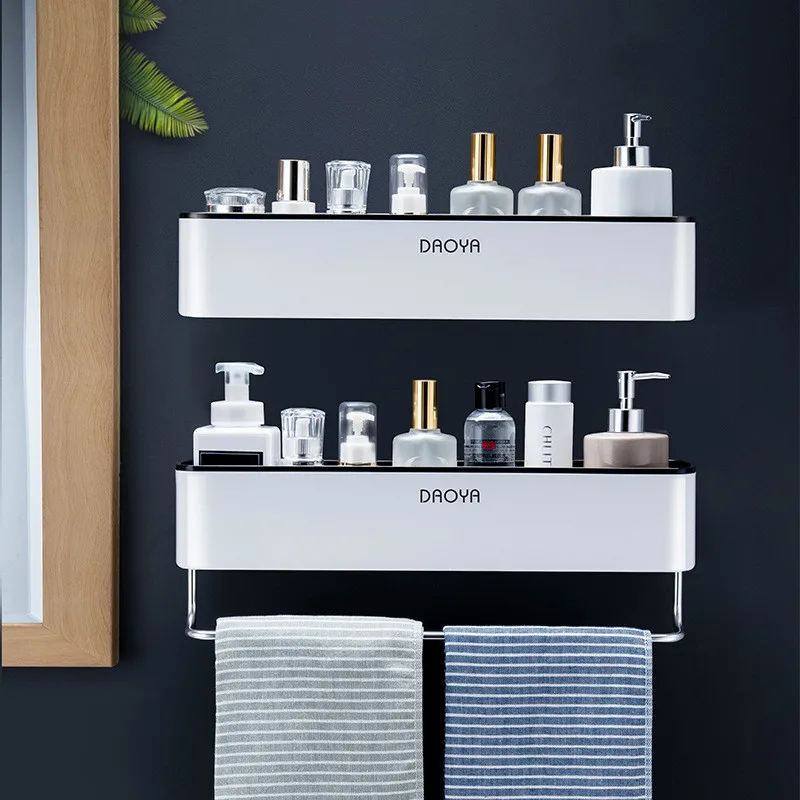 

Bathroom Shelf Shower Caddy Organizer Wall Mount Shampoo Rack with Towel Bar No Drilling Kitchen Storage Accessories