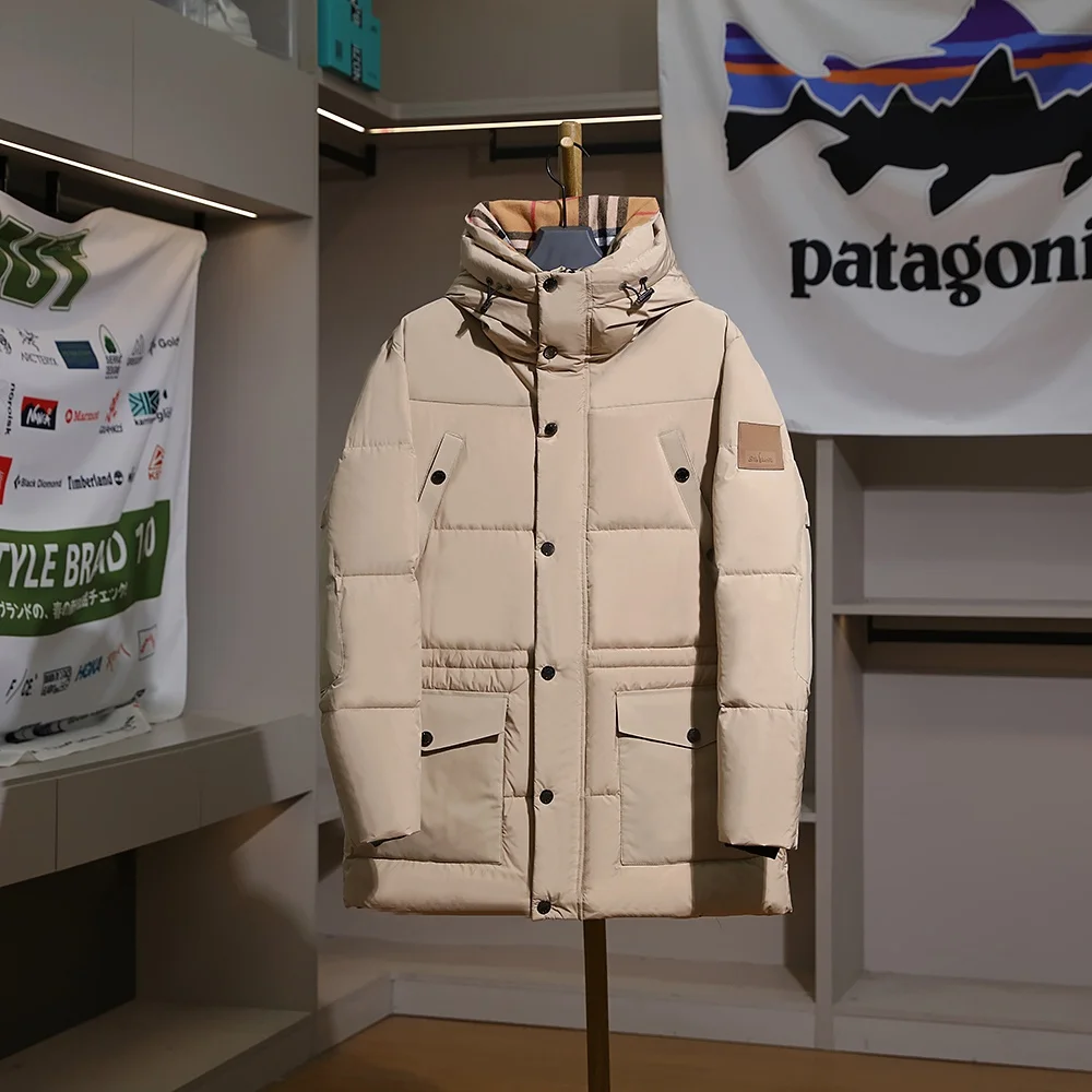 

Thiened Ultra Cold Resistant down Jaet Hooded Mid-Length Du down Puffer Coat for Men And Women Outdoor Autumn Winter