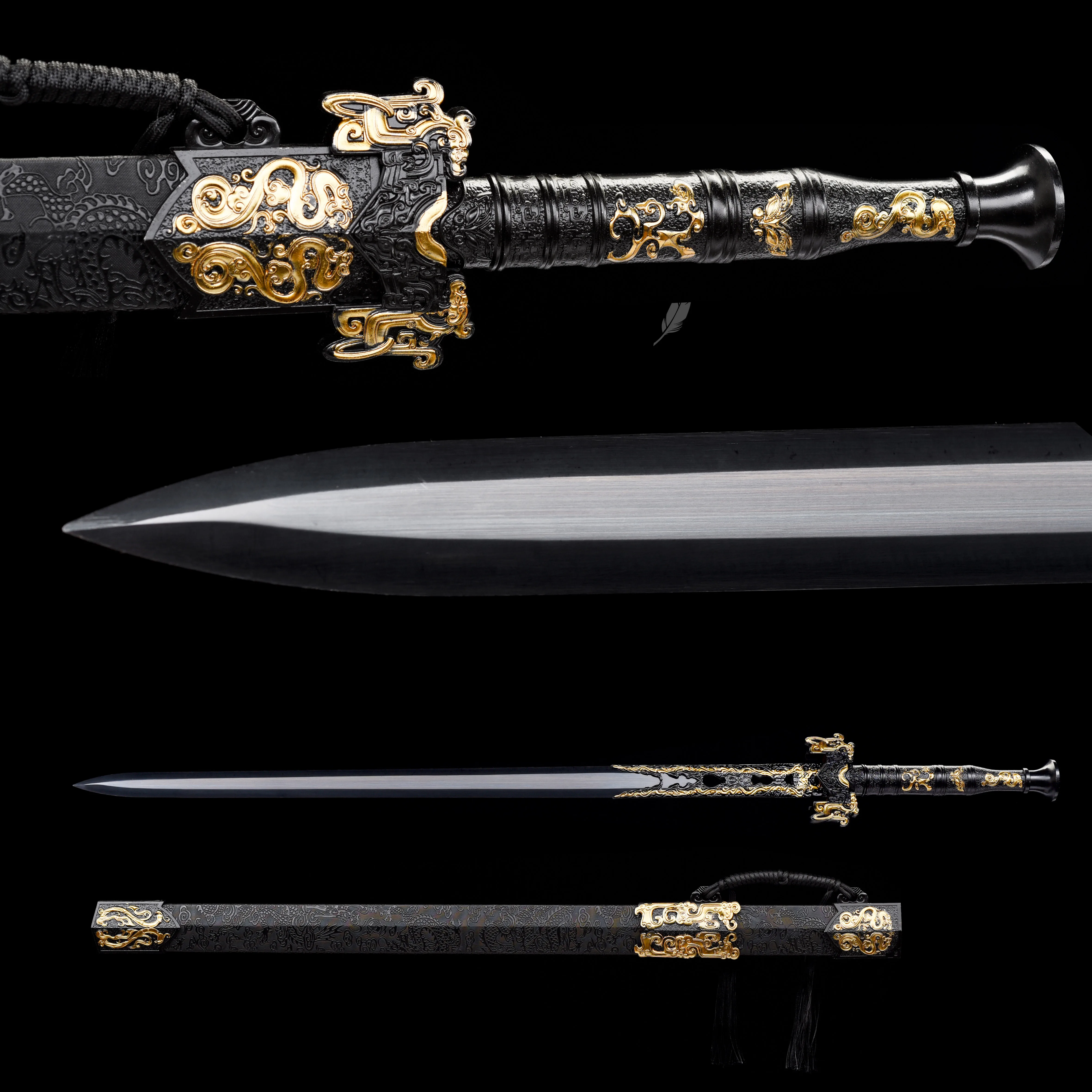 100cm Medieval reconstruction cosplay Roasted black hand-ground real steel sharp Chinese samurai sword katana Weapons Fighting