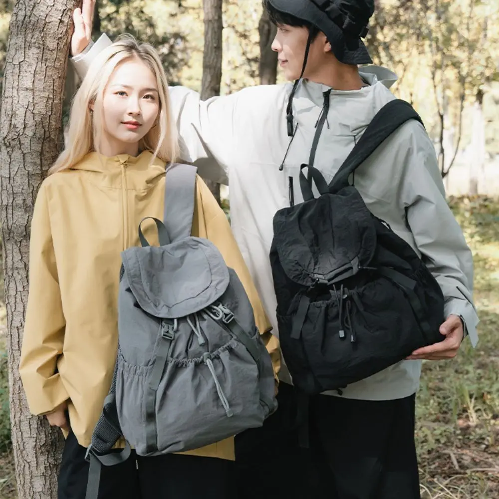Casual Large Capacity Drawstring Backpack Polyester Unisex Outdoor Bag Versatile Lightweight Pleated Backpack For Women Man