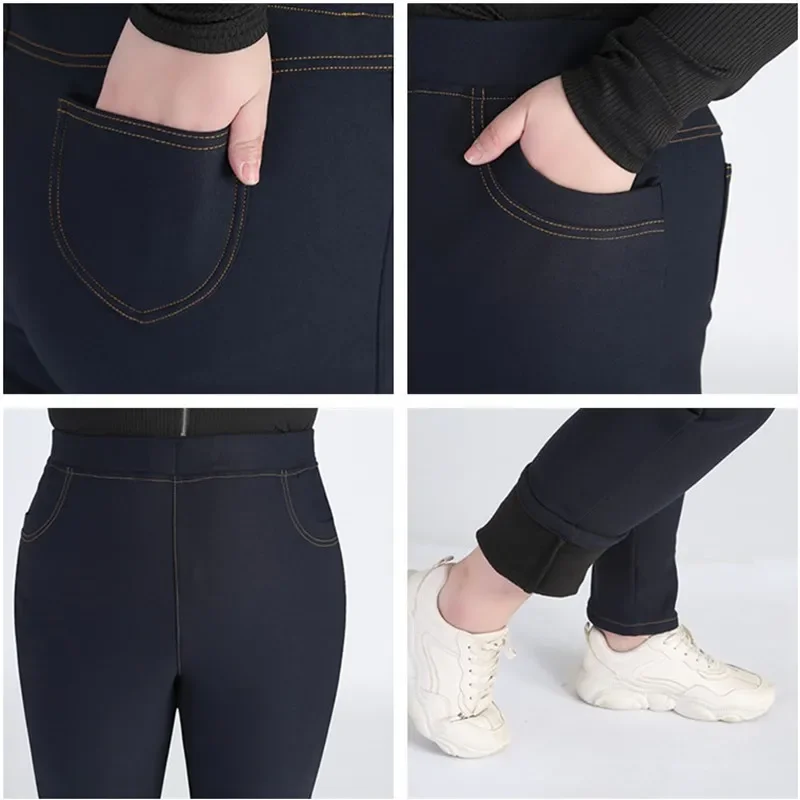 140KG Fleece Red Plus Size Women Pants Elegant Trousers 9XL 7XL 5XL 4XL Autumn Winter Oversized Stretched Pencil Warm Clothes