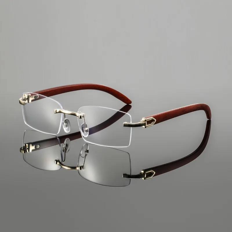 1 Stück Rahmenlose Brille mit Holzmaserung-Imitation im Business-Stil, Klassisch Modische Dekorative Brille für Damen und Herren