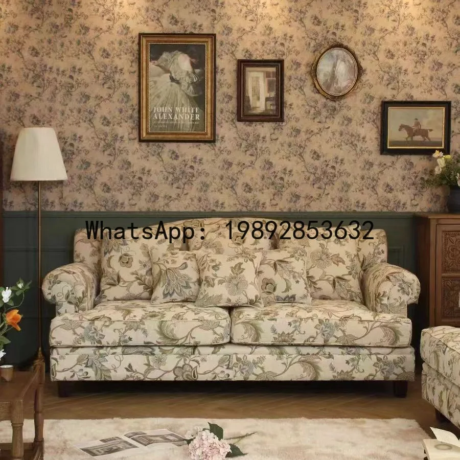 

X-20 american country retro solid wood fabric sofa living room single double three seater sofa set