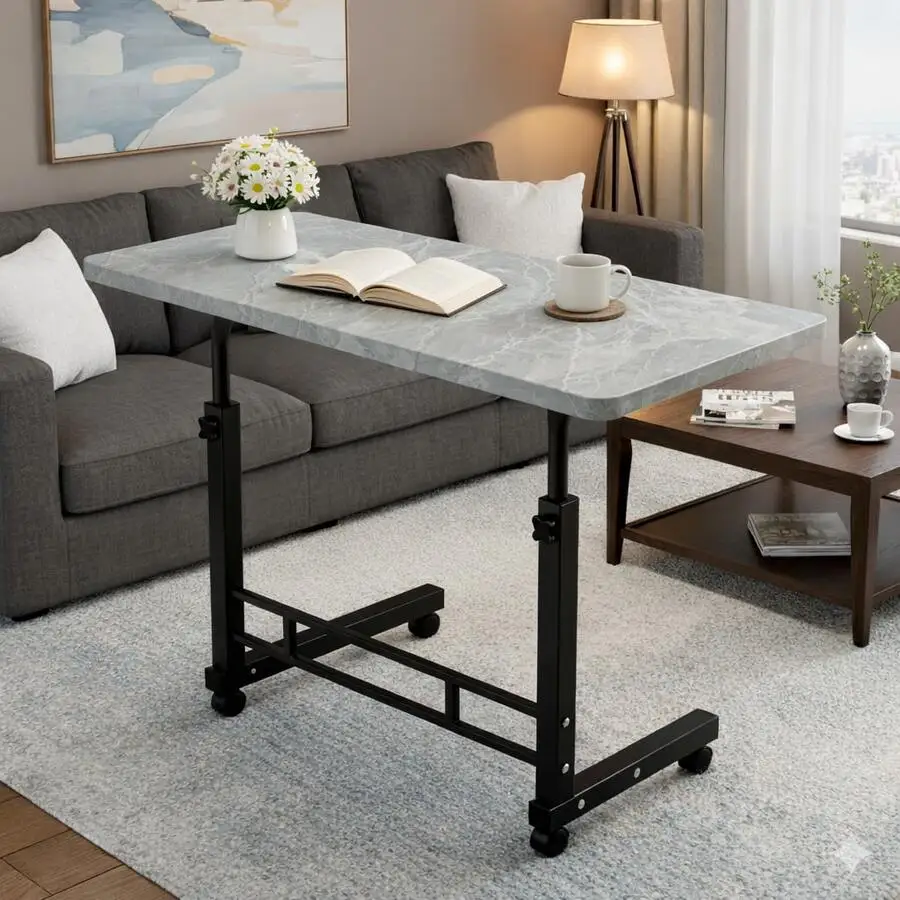 Rolling Overbed Table For Bed & Sofa – Space-Saving Mobile Side Desk, Easy To Move & Use Anywhere,Multiple Colors Available