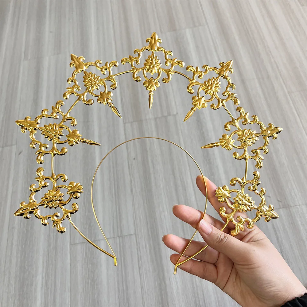 Women Headpiece Sun Halo Crown Vintage Headwear Cosplay Girl Lolita Halloween Carnival Party Costume Props Metal Headband