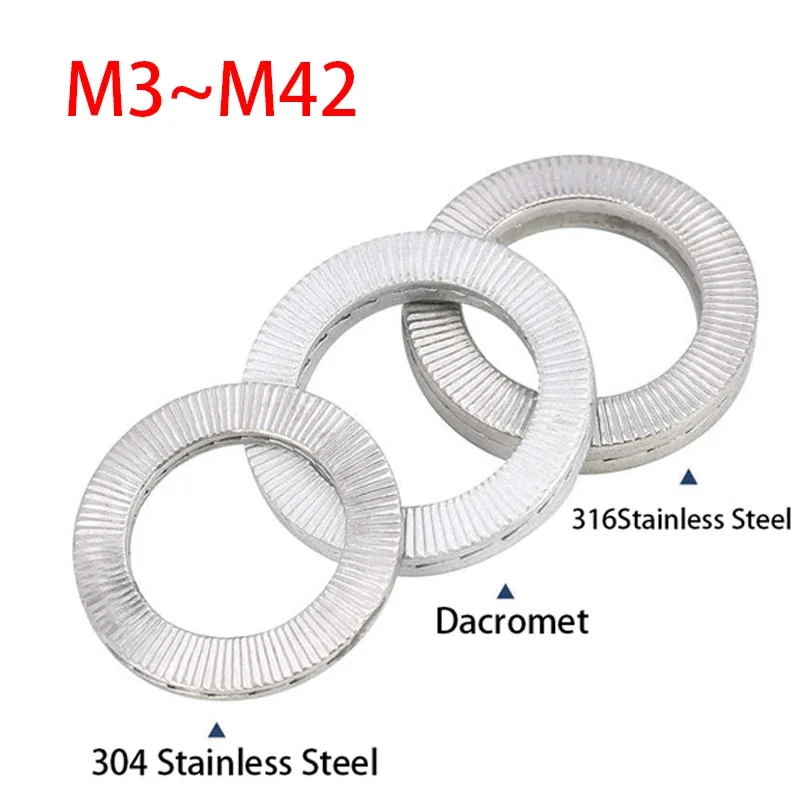 1-10Pcs M3 M4~M42 304/316Stainless Steel/Dacromet DIN25201 Double Deck Self-Locking Washer Wedge Lock Loose Shock Proof Gasket