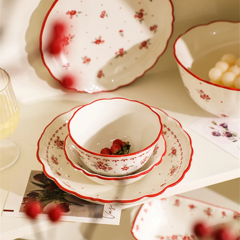 Ceramic Tableware Set Elegant Small Safflower Kitchen Dishes Vegetable Plate Rice Bowl Home Creative Plates for Food Dinner Set image 4