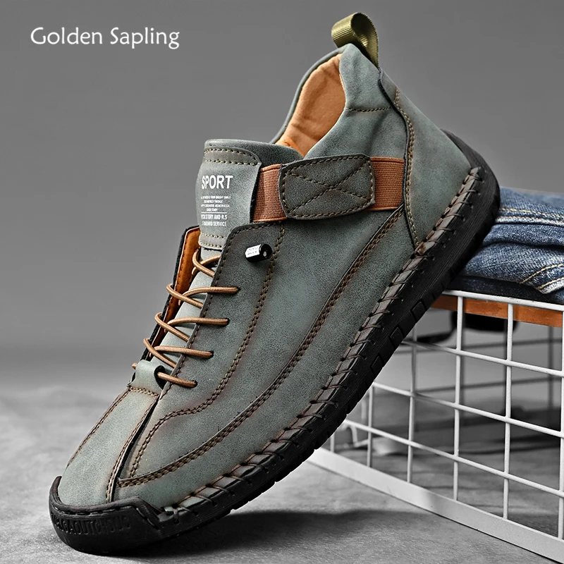 Golden Sapling Fashion Boots for Men Retro Leather Shoes Classics Platform Flat Leisure Men's Ankle Boot Tactical Male Work Shoe