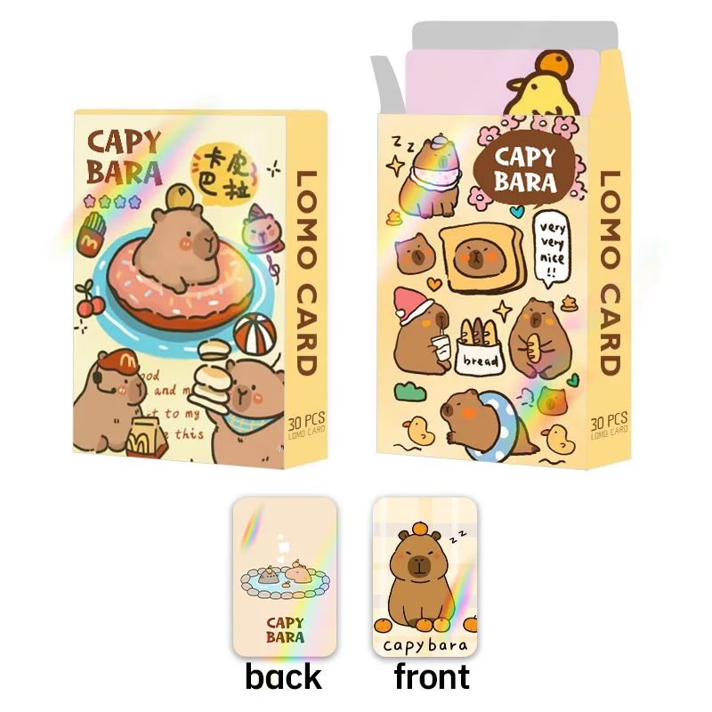 30pcs Laser Flash Capybara Card Capibala carte piccole a doppia faccia LOMO Card Anime periferiche Box Collection regali di biglietti di auguri