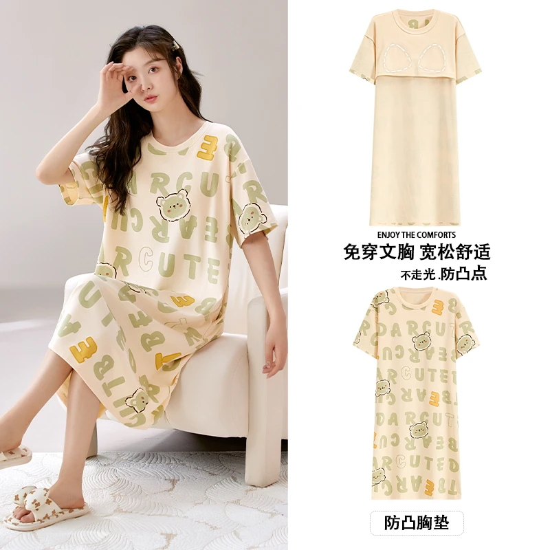 Nachthemden Met Korte Mouwen Voor Dames In De Zomer Nachtkleding Met Katoenen Loungewear Op De Borst Kan Buiten De Nachtjapon Voor Jonge Meisjes Worden Gedragen