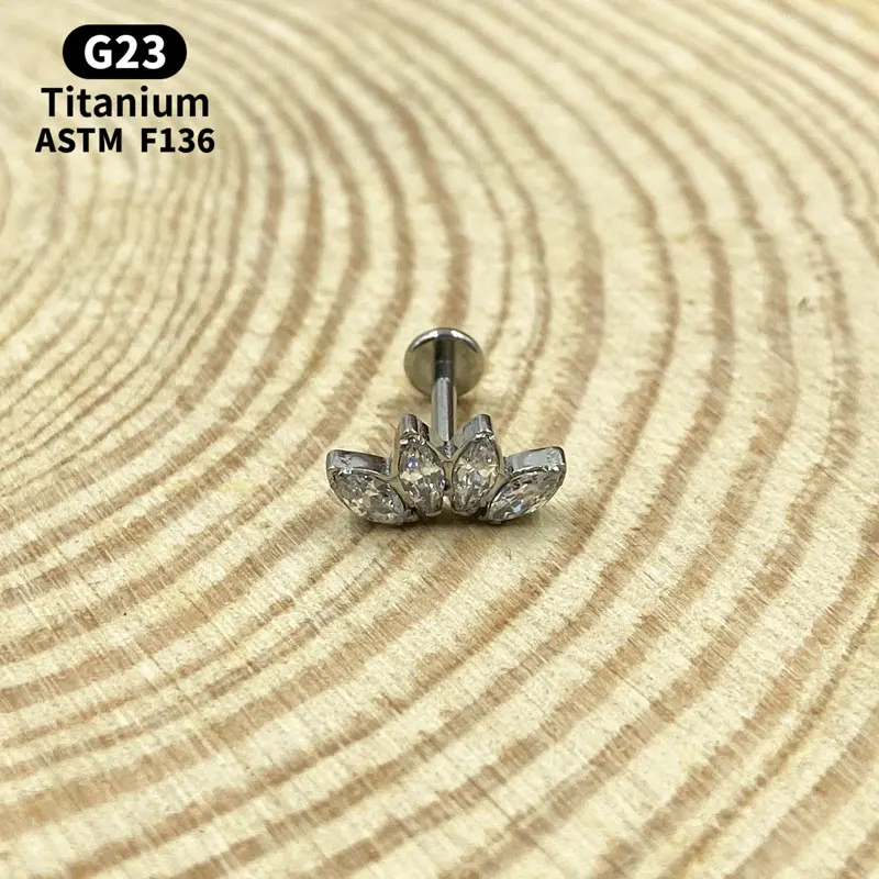 G23 F136 Titanium Alloy Pierced Earlobe Internal Thread CZ Labret Lip Ear Stick Cartilage Earrings Tragus Earrings Body Jewelry