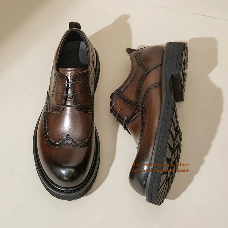 

Men's Classic Brogue Oxford Leather Dress Shoes Thick Sole Formal Shoes Non-Slip Lace-Up Formal Business Shoes Men's Shoes
