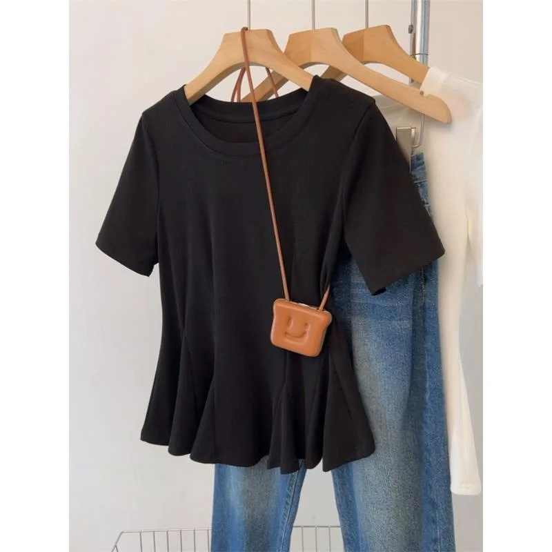 التخسيس حجم كبير تي شيرت ort Sve الأوروبي Sle Faionable الصيف أفضل الملابس النسائية ميدي تنورة المحملة ألياف خلات #4