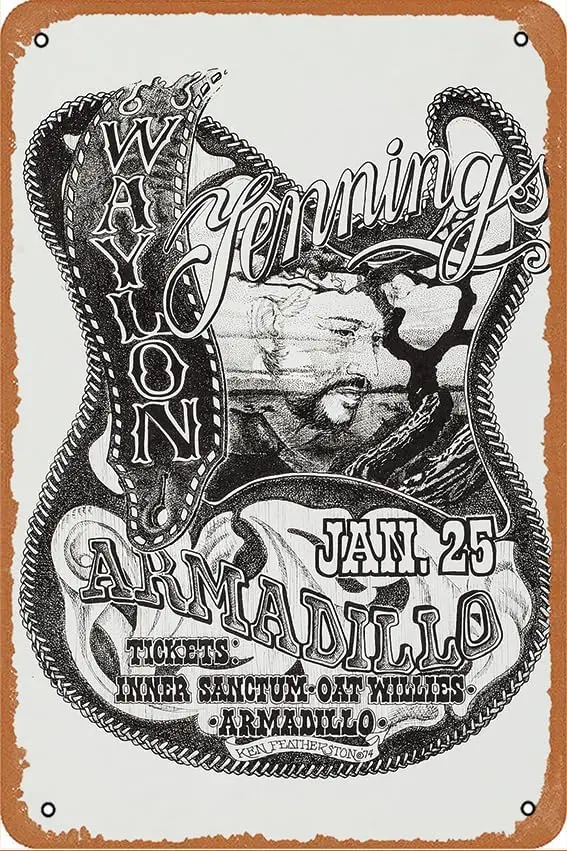Póster de concierto Waylon Jennings Plancha sobre transferencia # 1 cartel Retro de Metal, letrero Vintage de estaño, 12X8 pulgadas, Bar, música, Club, hombre, cueva, habitación