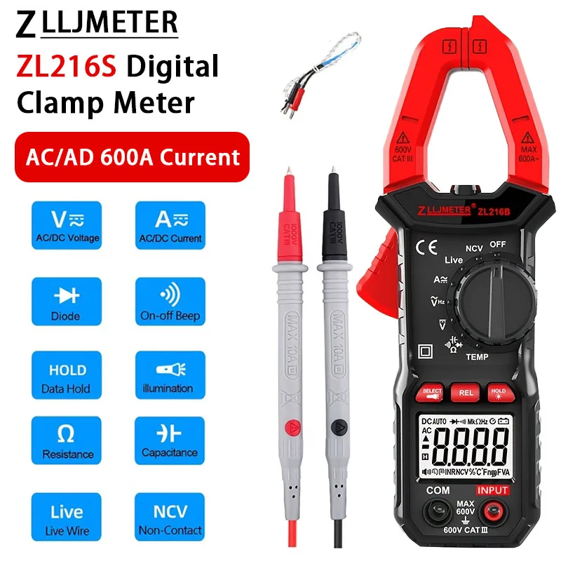 Digital AC DC Clamp Meter Current Voltage Multimeter Pinza Amperimetrica T-RMS Capacitance Temp Electrical Clamp Amperimetro Tes