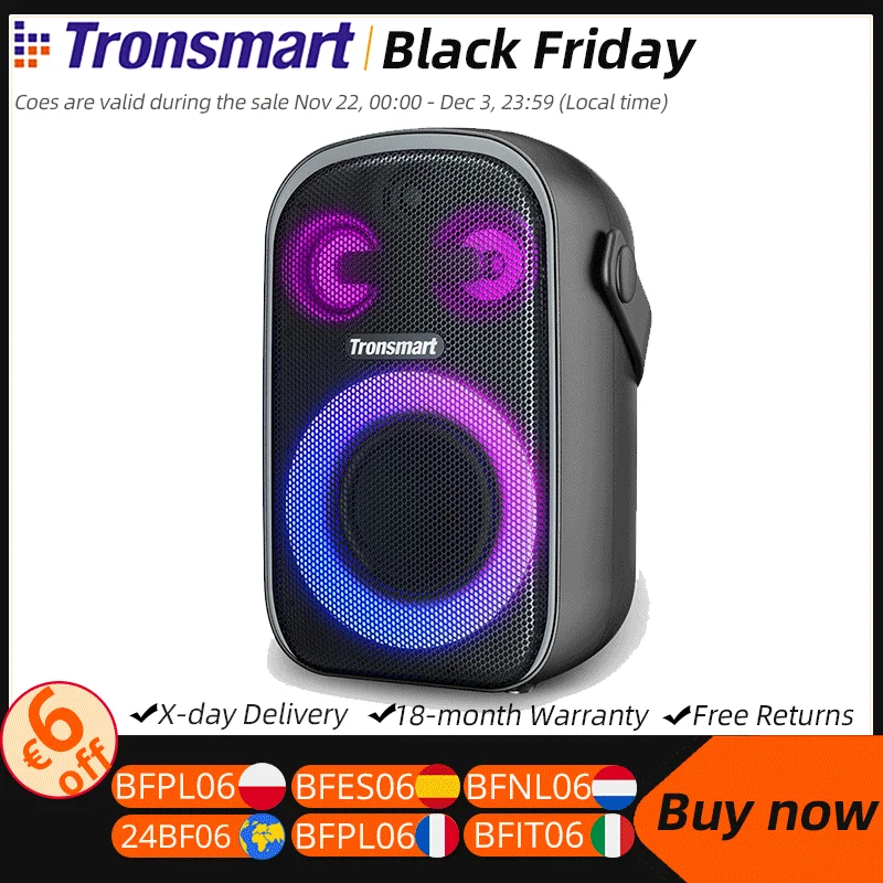 Tronsmart Halo 100 Speaker Bluetooth Portable Speaker with3-Way Sound System, Dual Audio Modes, App Control, for Outdoor, Party