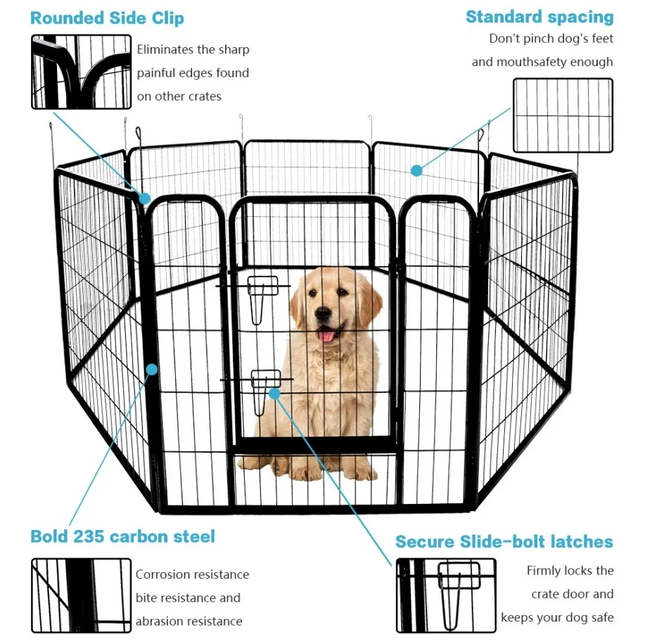 Eight piece different size dog fence foldable dog playpen fence cage temporary large dog kennel outdoor