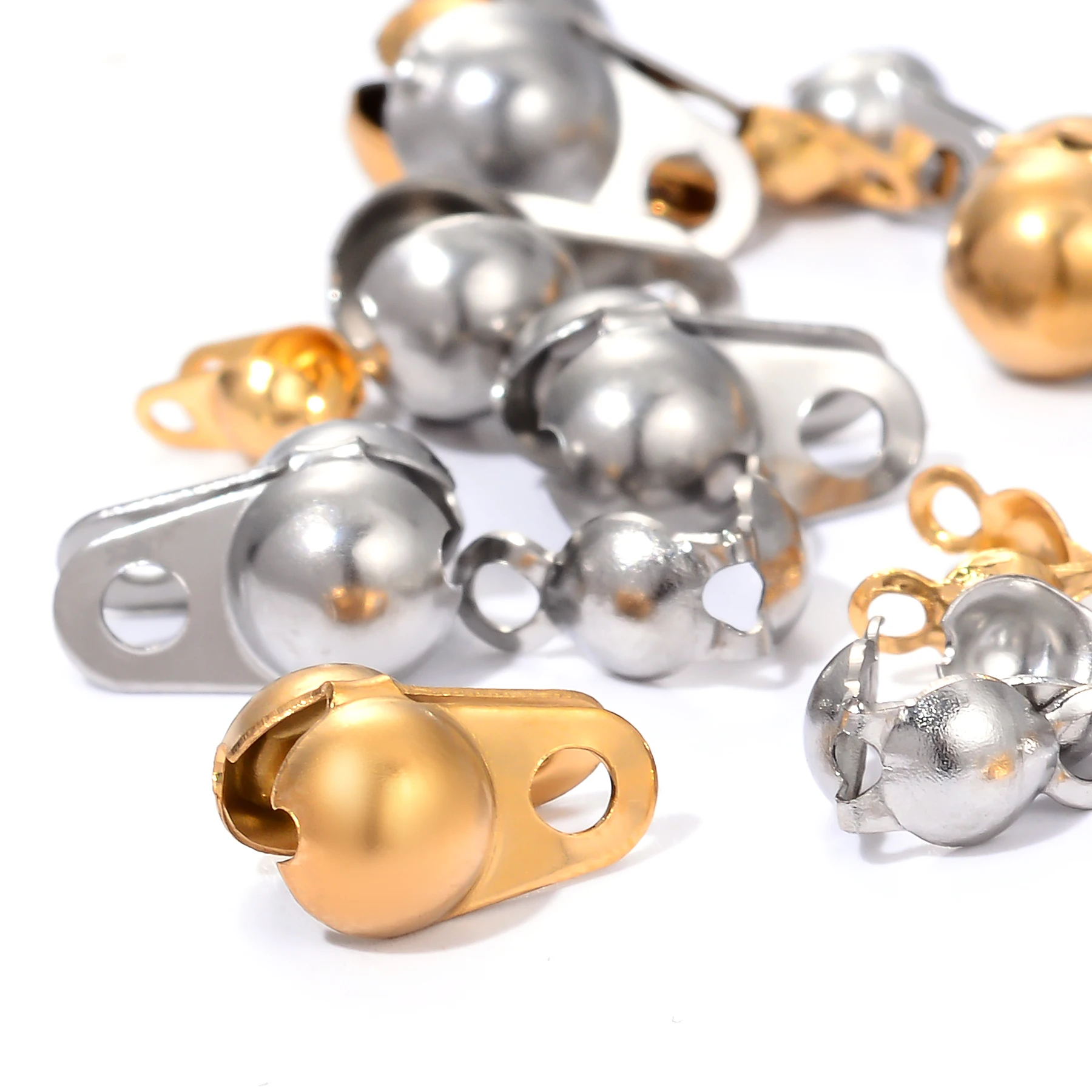 100 Stück/Los Edelstahl-Quetschperlen, Kugelketten-Verbindungsstücke, Endverschlüsse für DIY-Halsketten, Armbänder und Schmuckherstellung – Detail 2