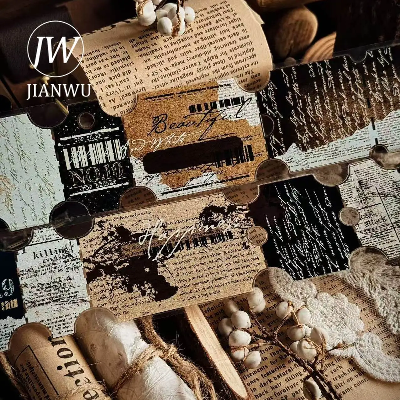 

JIANWU 50mm*5m Vintage English Letter Label Landscape Material Collage Scrapbooking PET Tape Creative DIY Journal Stationery