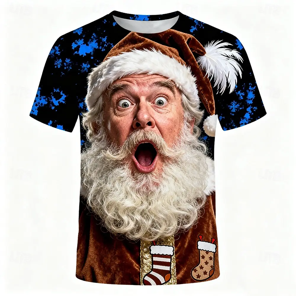

Christmas 3D Print Men's Clothing Funny Santa Claus Graphic Design Men's T-shirt Summer Fashion Casual X'mas New Year Tees Tops