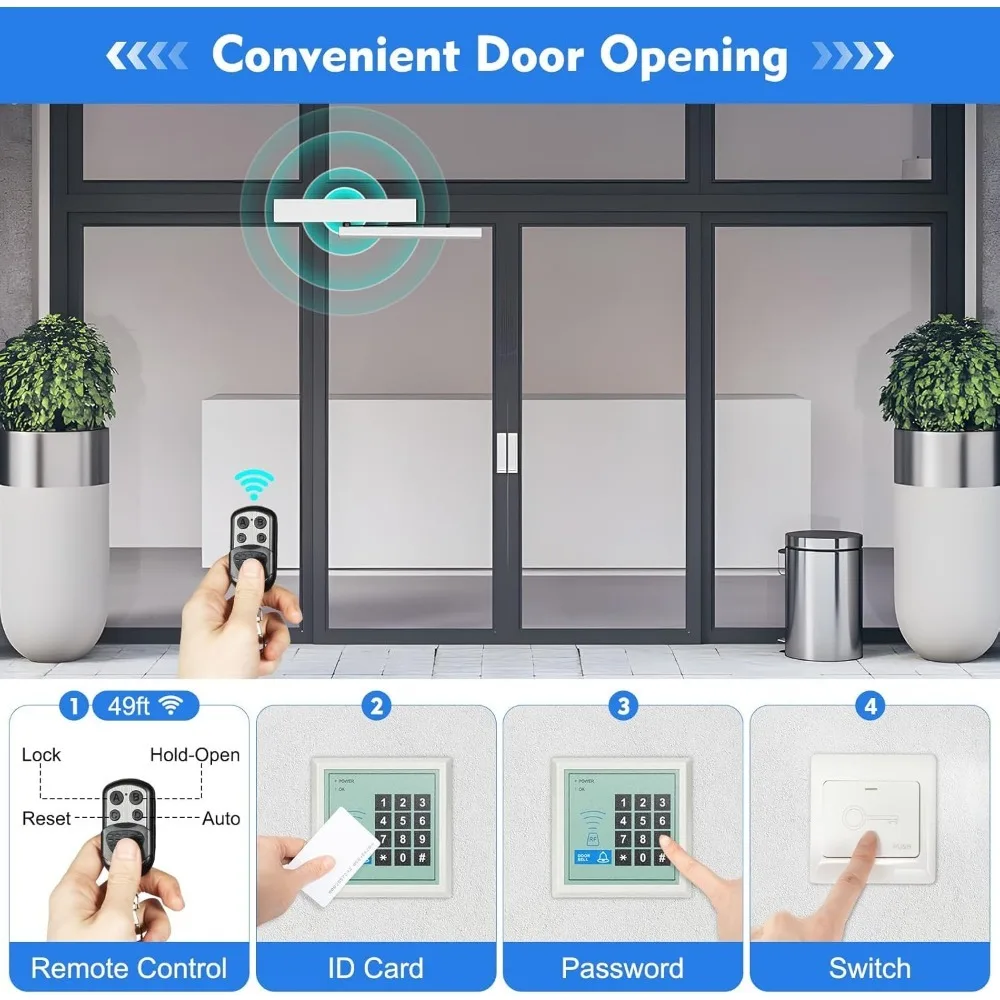 Automatic Swing Door Opener Closer 110-220V Automatic Sliding Door Opener Residential with 2 Remote Controllers for Hotel