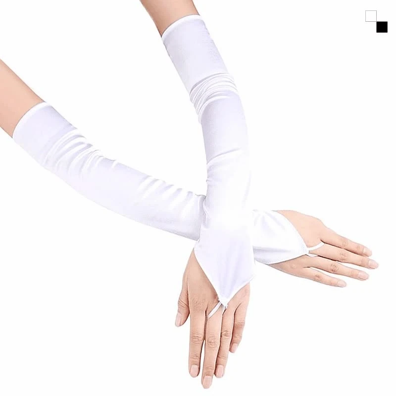 Women Satin Hook Finger Long Fingerless Gloves Solid Retro Style Opera Evening Dress Accessories Etiquette High Elasticity