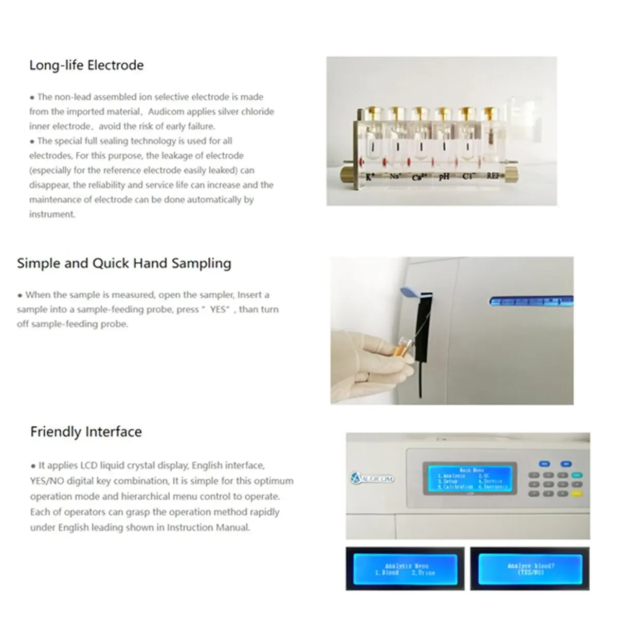 Audicom AC9801 K Na CI Ca PH Clinic and Hospital Laboratory  Electrolyte Analyzer Medical Machine