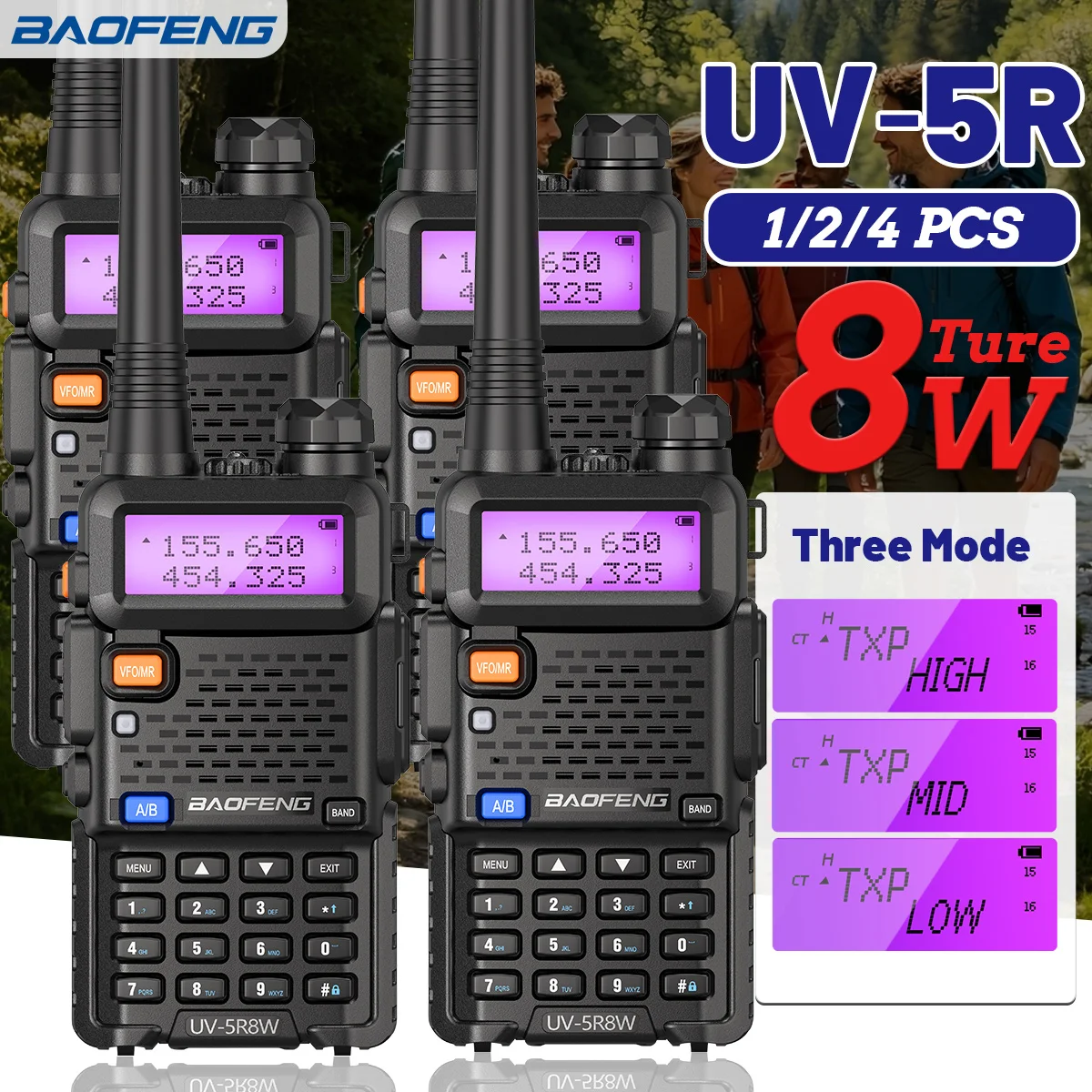 1-2-4個入り-baofeng-ワーキートーキー-uv-5r-5w-8w-デュアルバンド-トリプルパワー-128ch-ハンディトランシーバー-長距離双方向無線-ハイキング用