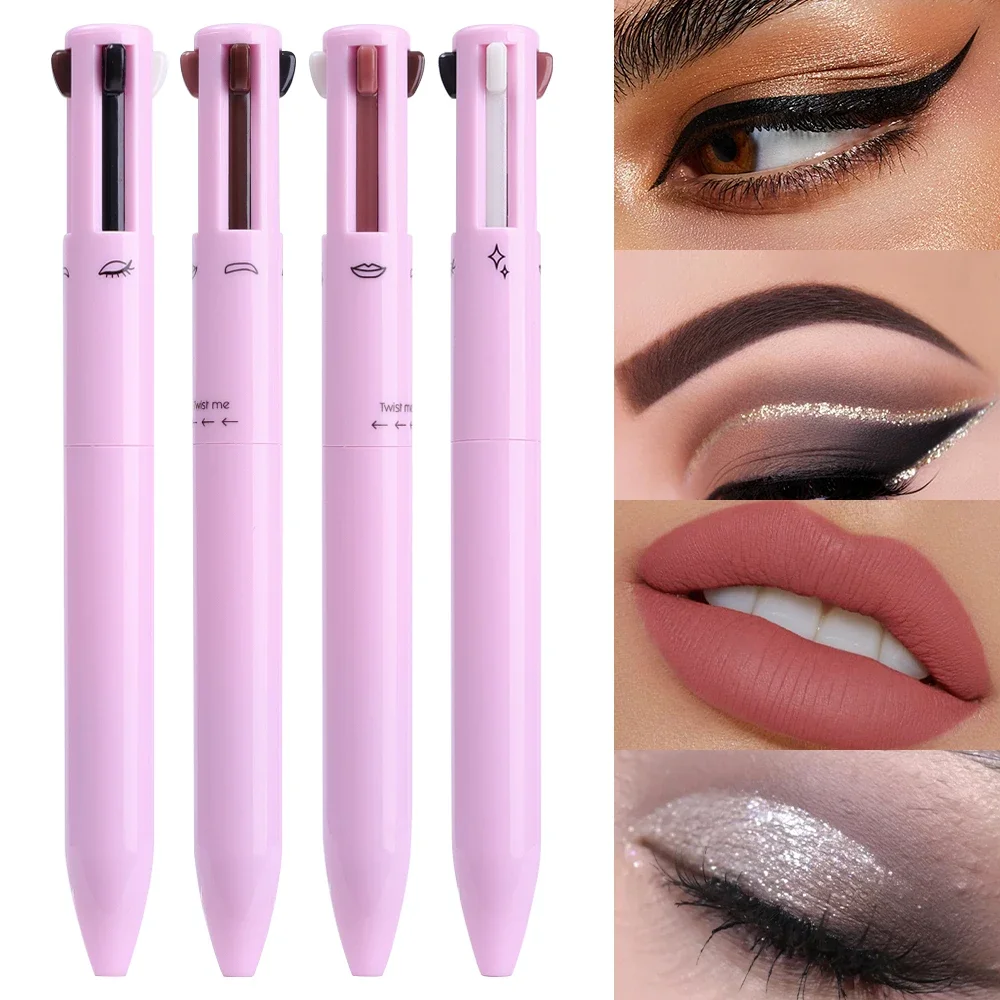 Multifunctional Makeup Pen 4 In 1 Eyebrow Eyeliner Pencil Lasting Drawing Lip Line Waterproof Sweatproof Highlighter Makeup Tool